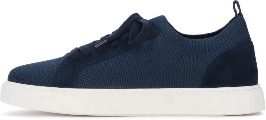 Kazar marineblauwe heren sneakers van stof en suède met contrasterende zool - Foto 2