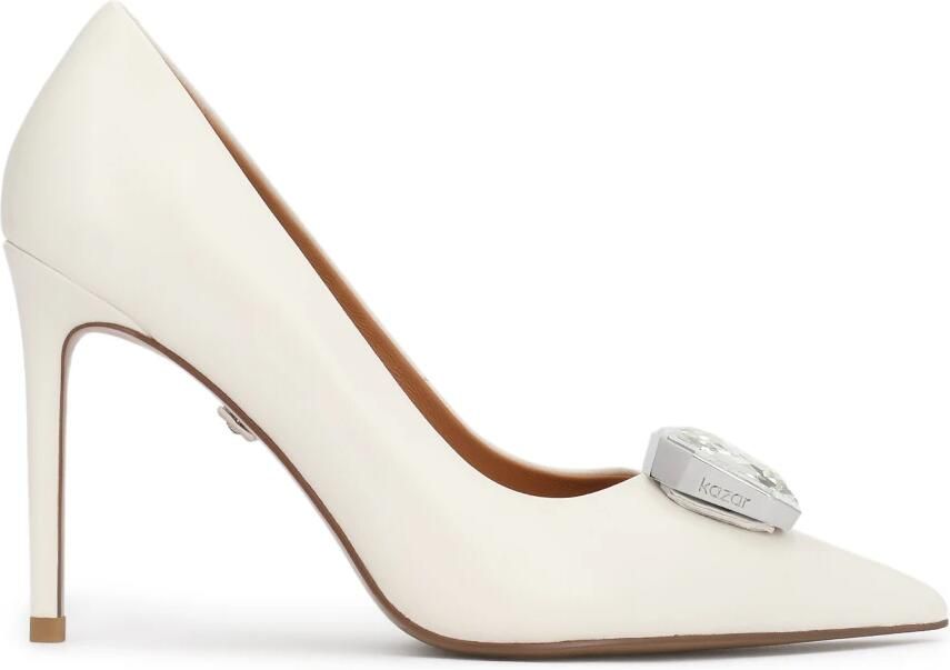 Kazar White leather wedding pumps with large stone in silver setting