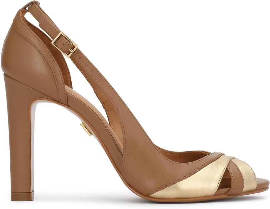 Kazar Brown and gold peep-toe pumps