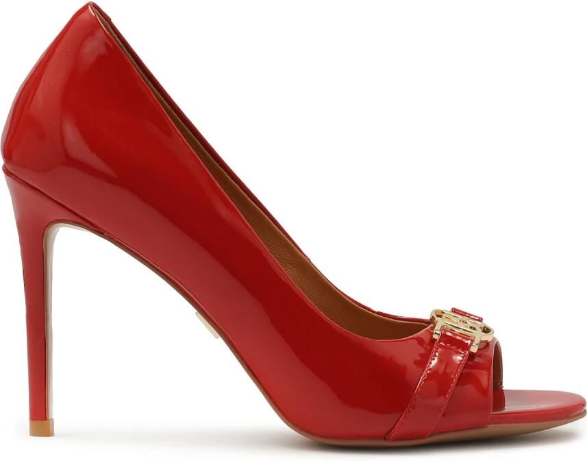 Kazar Red patent leather pumps with cutout on toe