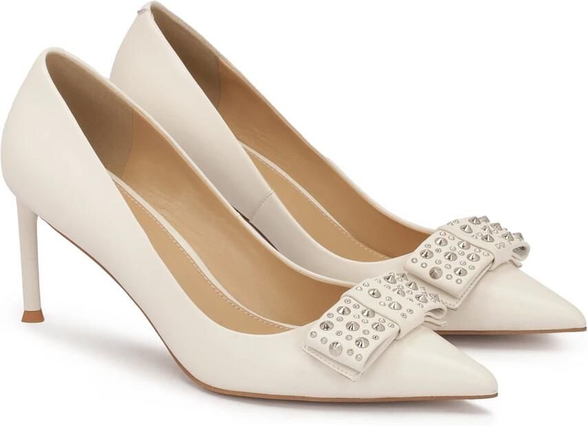 Kazar Cream rhinestone bow pumps