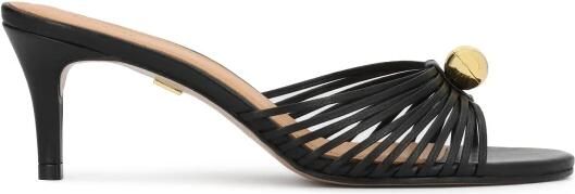 Kazar Black stiletto mules with striking gold detailing