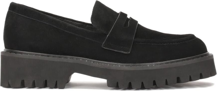 Kazar Suede zwarte instappers.Dit product valt groot uit.