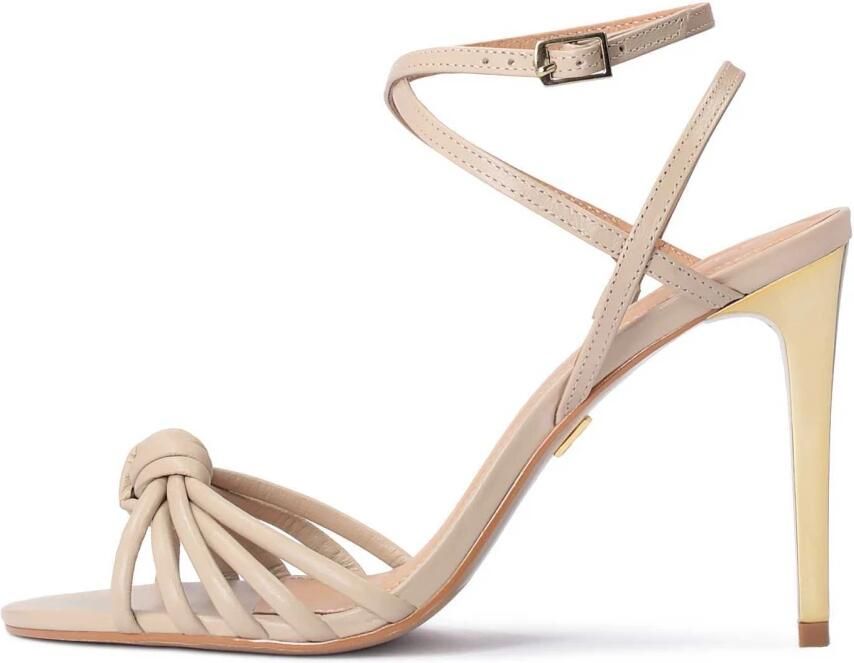 Kazar Beige leren sandalen met knoop en gouden hak - Foto 2