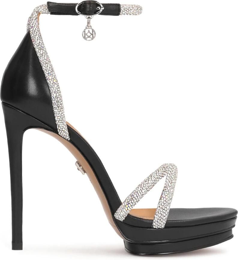 Kazar Verhoogde Platform Zwarte Leren Sandalen.Dit product valt klein uit.