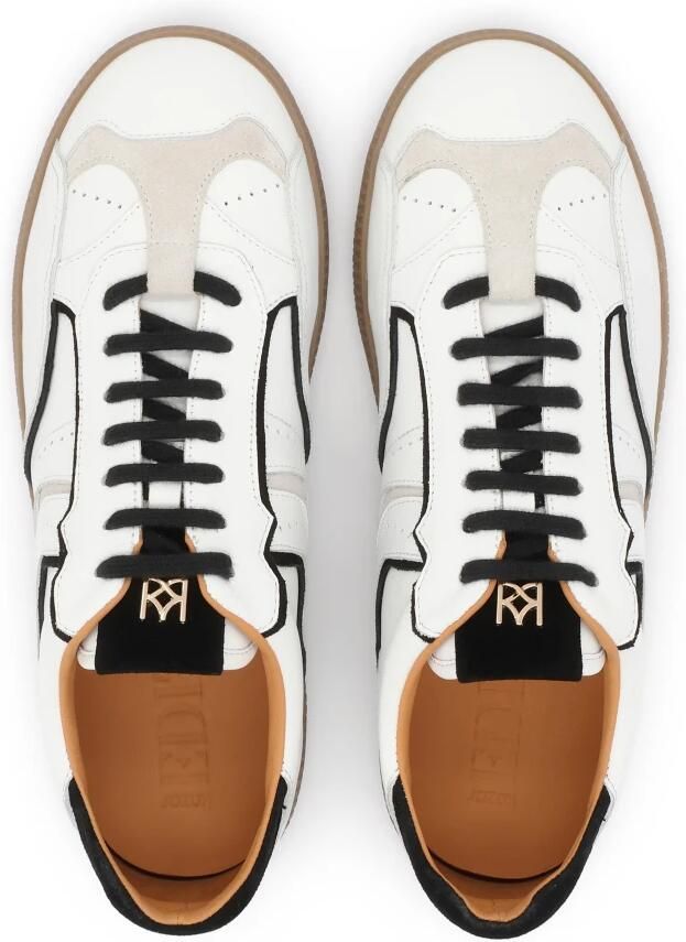 Kazar Zwarte en witte leren sneakers met suède inzetpatroon