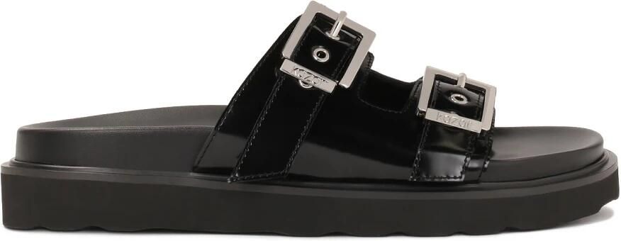 Kazar Zwarte flip-flops van glanzend leer met twee gespen
