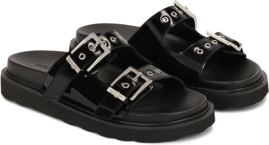 Kazar Zwarte flip-flops van glanzend leer met twee gespen - Foto 3