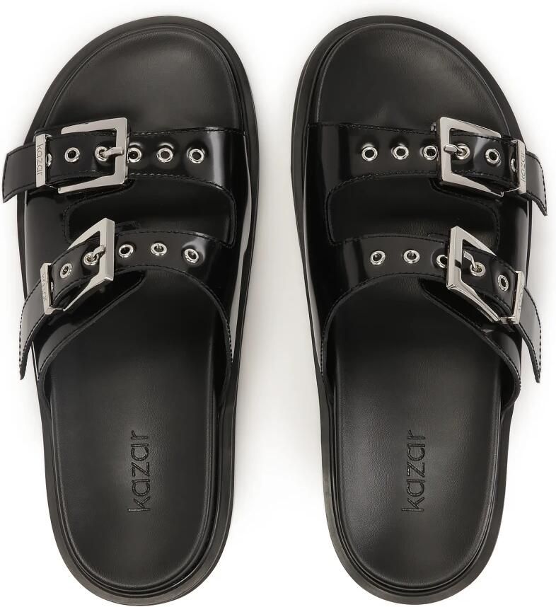 Kazar Zwarte flip-flops van glanzend leer met twee gespen - Foto 2