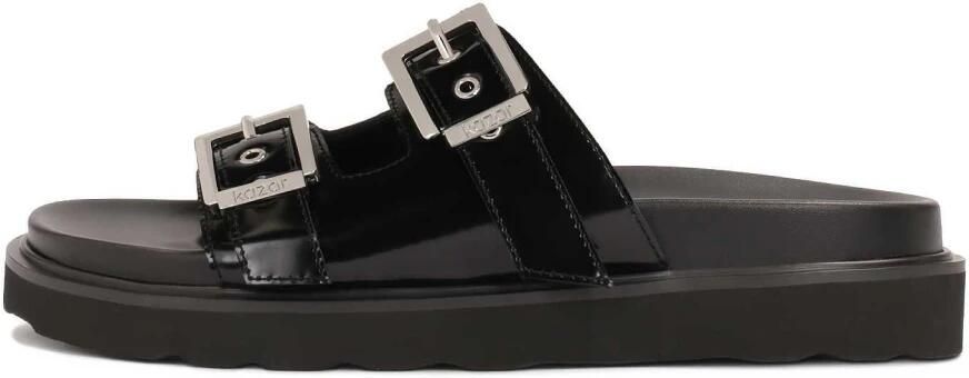Kazar Zwarte flip-flops van glanzend leer met twee gespen - Foto 5