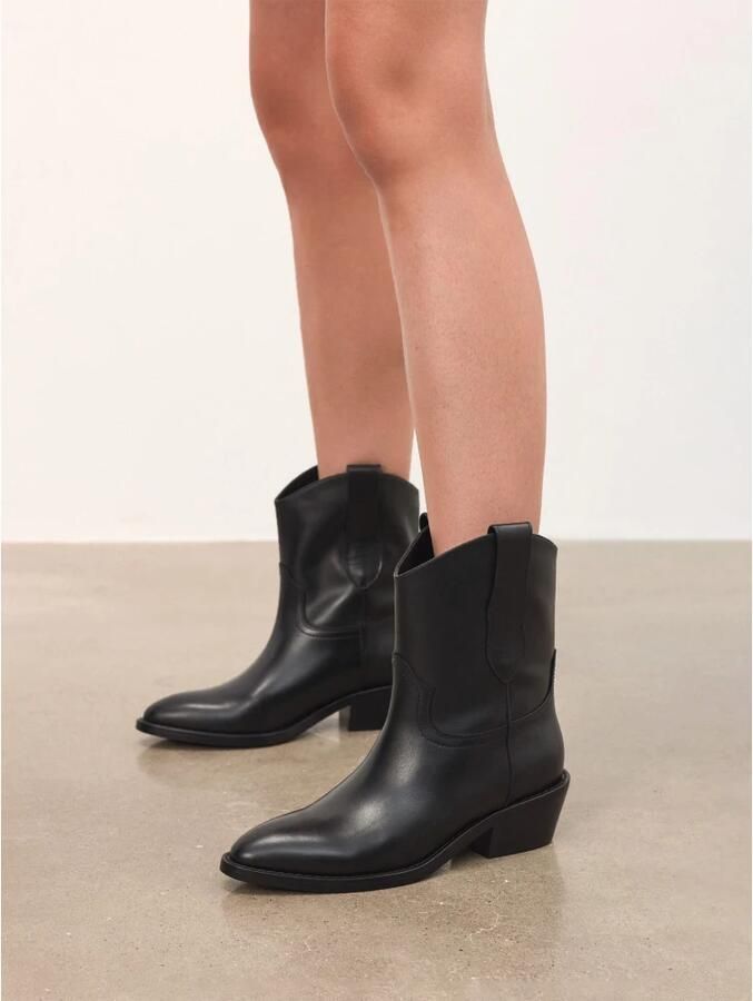 Kazar Zwarte leren cow laarzen met instapper bovenkant