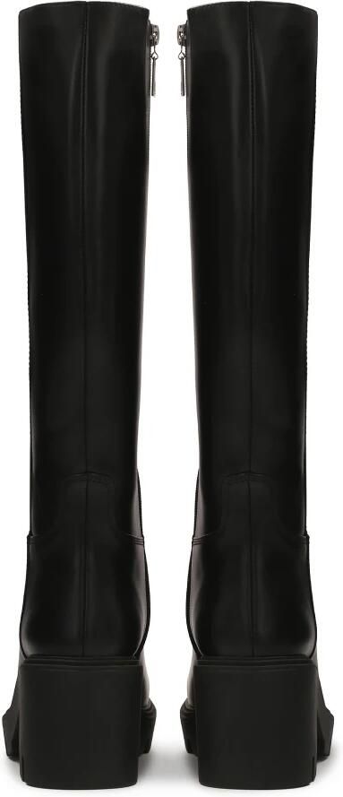 Kazar Zwarte leren laarzen met brede hakken