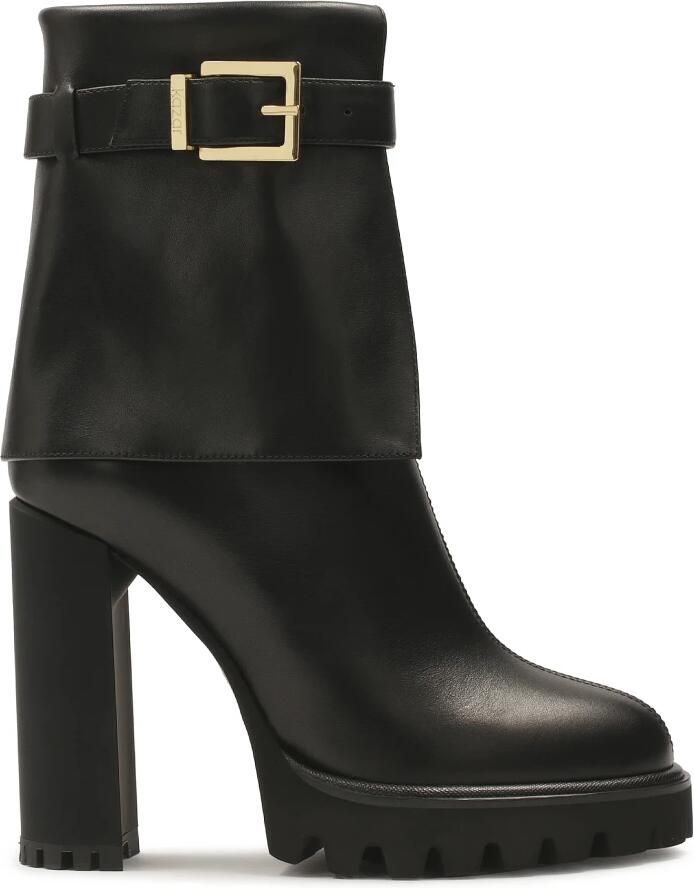 Kazar Zwarte leren laarzen met omgeslagen bovenkant.Dit product valt klein uit.