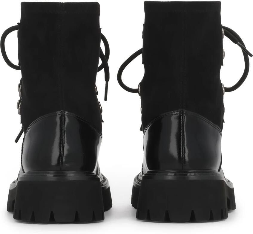 Kazar Zwarte leren laarzen met stoffen bovenwerk en trepszool