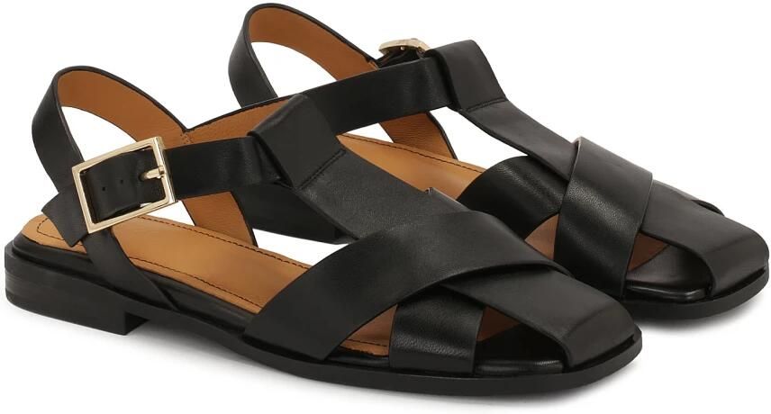 Kazar Zwarte leren sandalen met kruisende bandjes