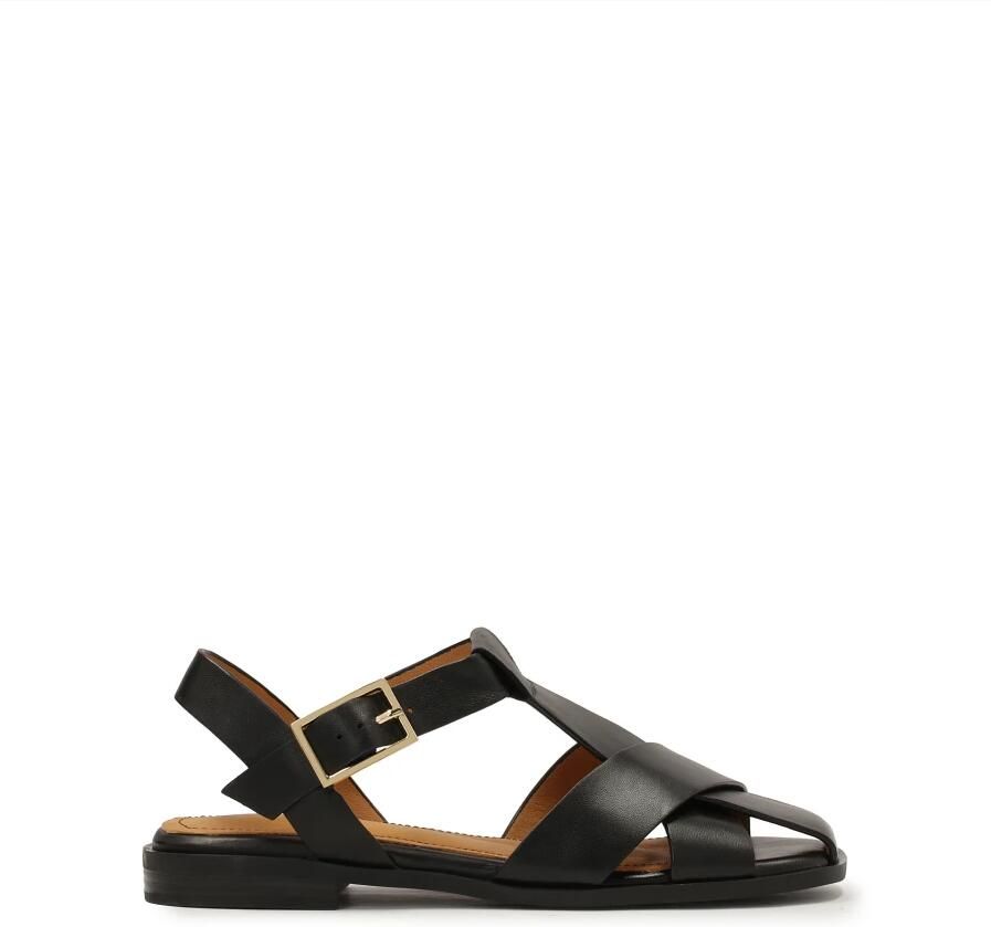 Kazar Zwarte leren sandalen met kruisende bandjes.Dit product valt groot uit.