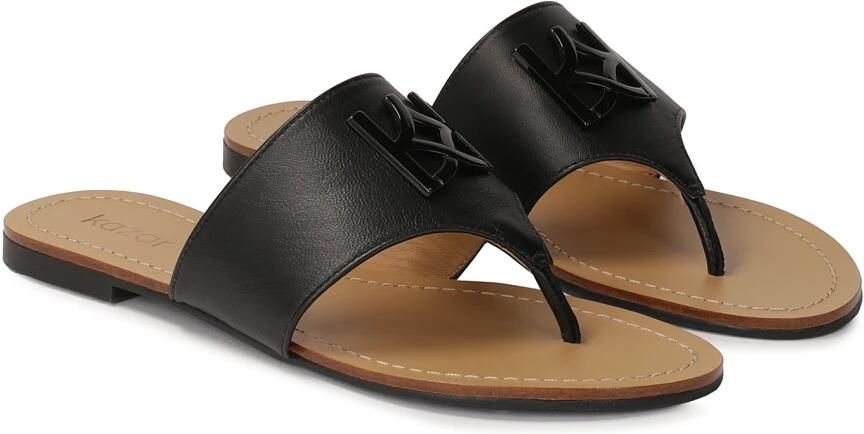 Kazar Zwarte leren slippers met brede band