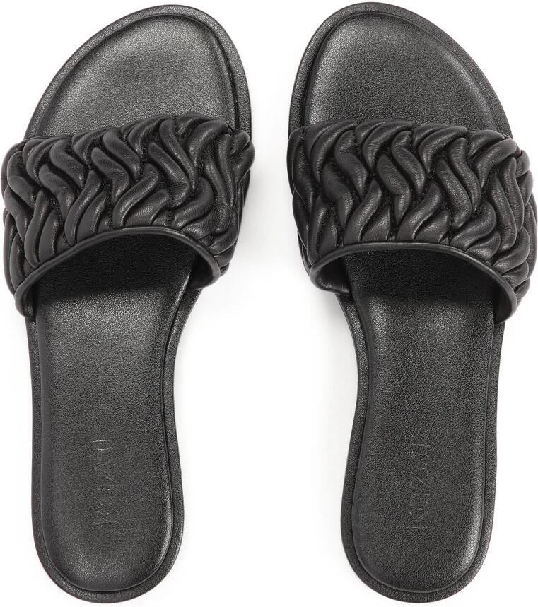 Kazar Zwarte leren slippers met gekreukte band Jovite - Foto 2