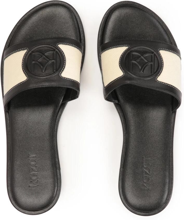 Kazar Zwarte leren slippers met heldere inzetstukken