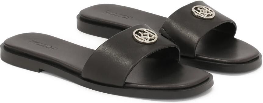 Kazar Zwarte leren slippers met zilveren monogram - Foto 3