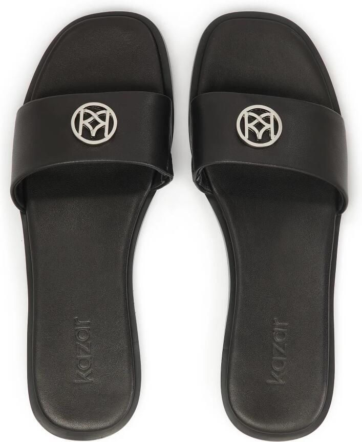 Kazar Zwarte leren slippers met zilveren monogram - Foto 2