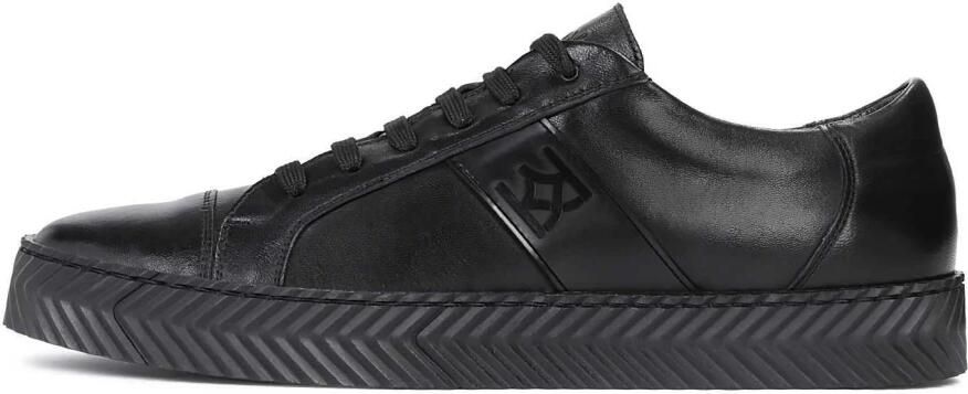 Kazar Zwarte leren sneakers voor heren op een geperforeerde zool.Dit product valt groot uit. - Foto 2