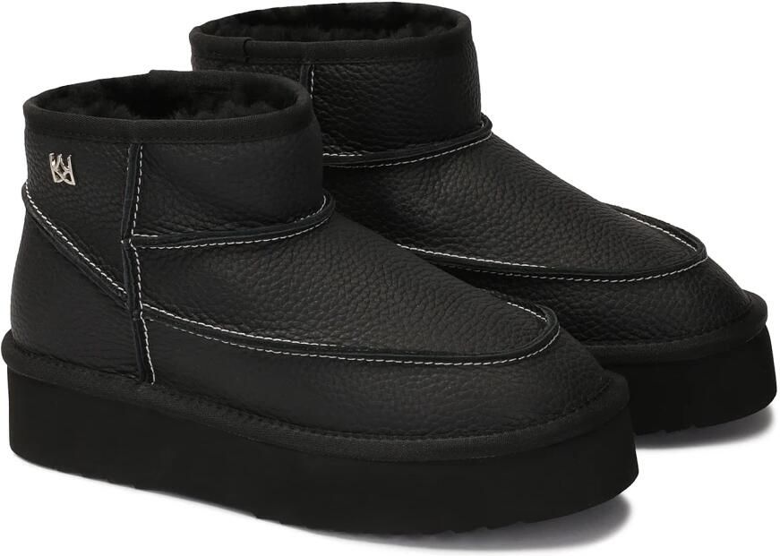 Kazar Zwarte leren sneeuwlaarzen met witte draad