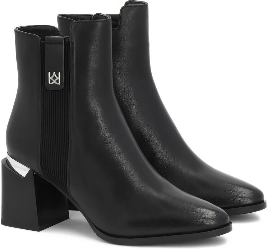 Kazar Zwarte leren stiletto laarzen met metallic details