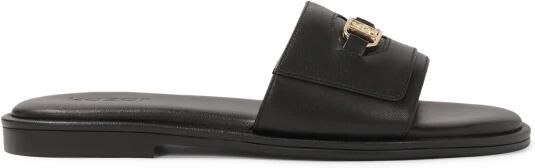 Kazar Zwarte monogram flip-flops op een platte zool