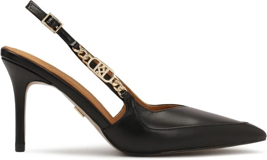 Kazar Zwarte slingback pumps met metalen monogram.Dit product valt klein uit.