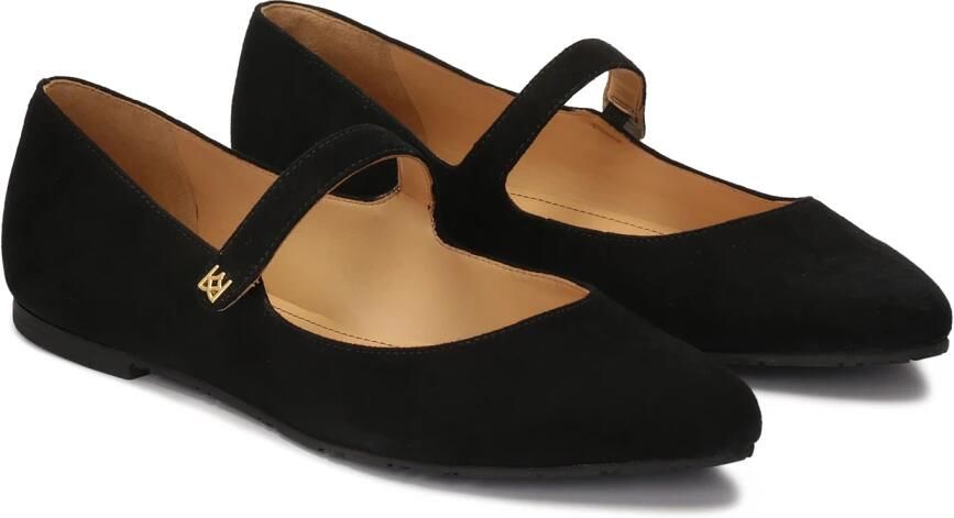 Kazar Zwarte suède ballerina's in Mary Jane-stijl