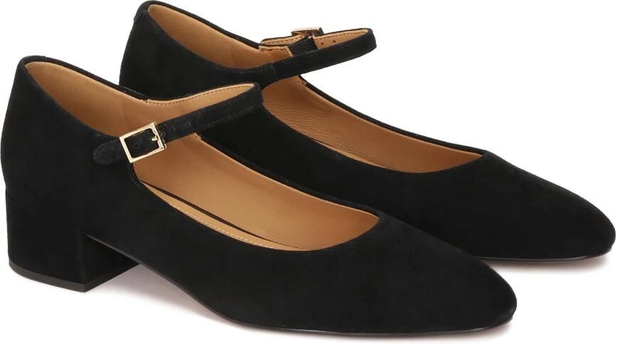 Kazar Zwarte suède pumps met bandje en lage hak