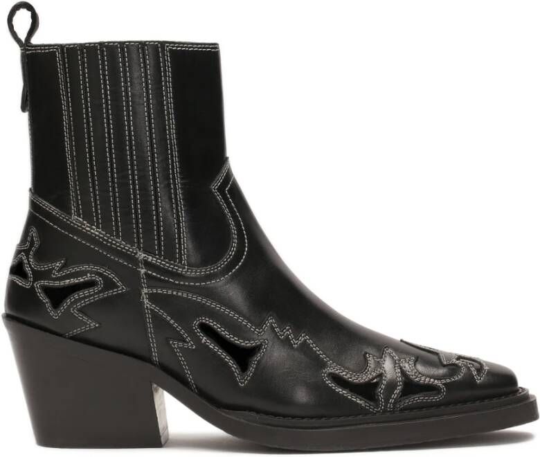Kazar Leren cowboy laarzen met uitsnijpatroon Black Dames