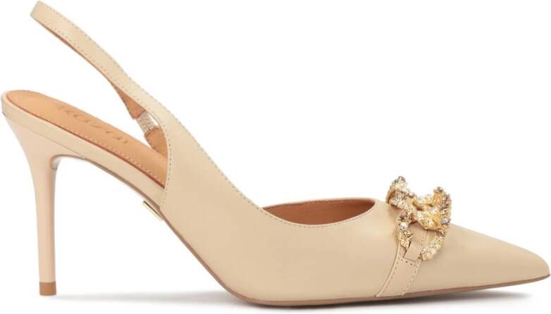 Kazar Nude pumps met open hiel en een grote metalen ketting