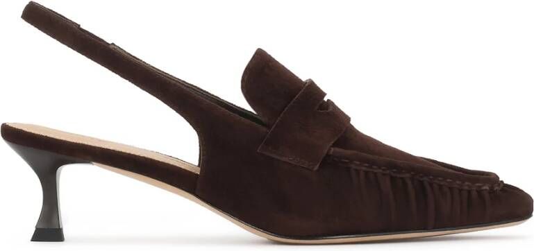 Kazar Studio Bruine suède pumps met decoratief stiksel