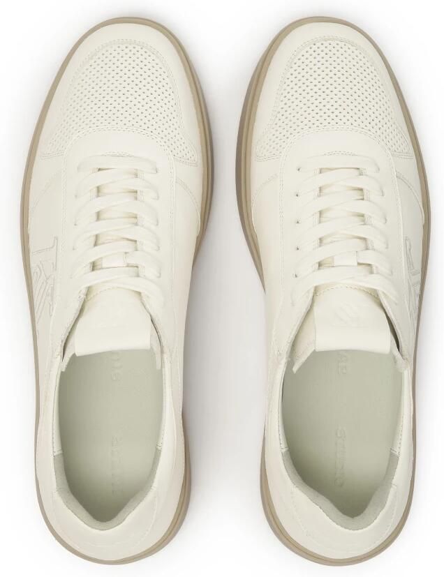 Kazar Studio Leren sneakers in gebroken wit met geborduurd logo