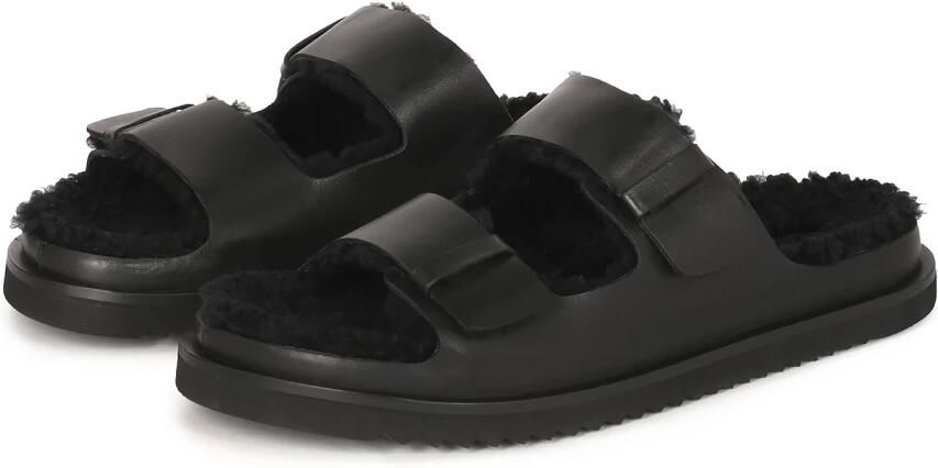Kazar Studio Leren teenslippers met zachte wol nepbont - Foto 3