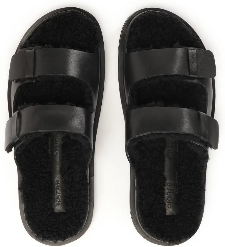 Kazar Studio Leren teenslippers met zachte wol nepbont - Foto 2
