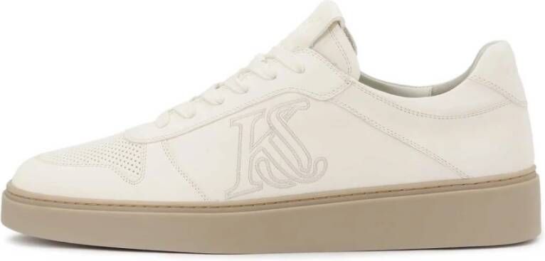 Kazar Studio Leren sneakers in gebroken wit met geborduurd logo - Foto 4