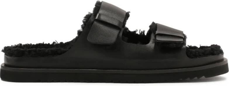 Kazar Studio Leren teenslippers met zachte wol nepbont
