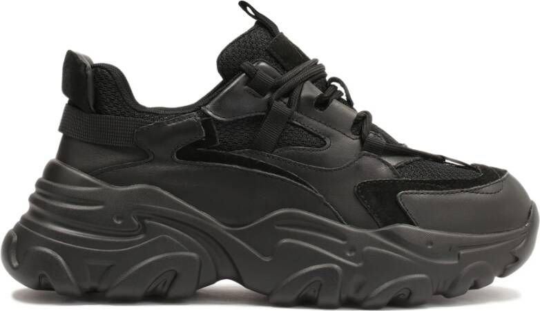 Kazar Studio Moderne zwarte leren sneakers voor dames op een dikke zool