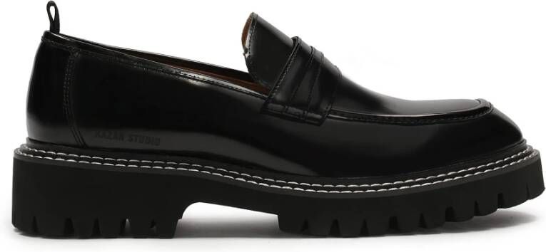 Kazar Zwarte loafers gestikt met witte draad Black Heren