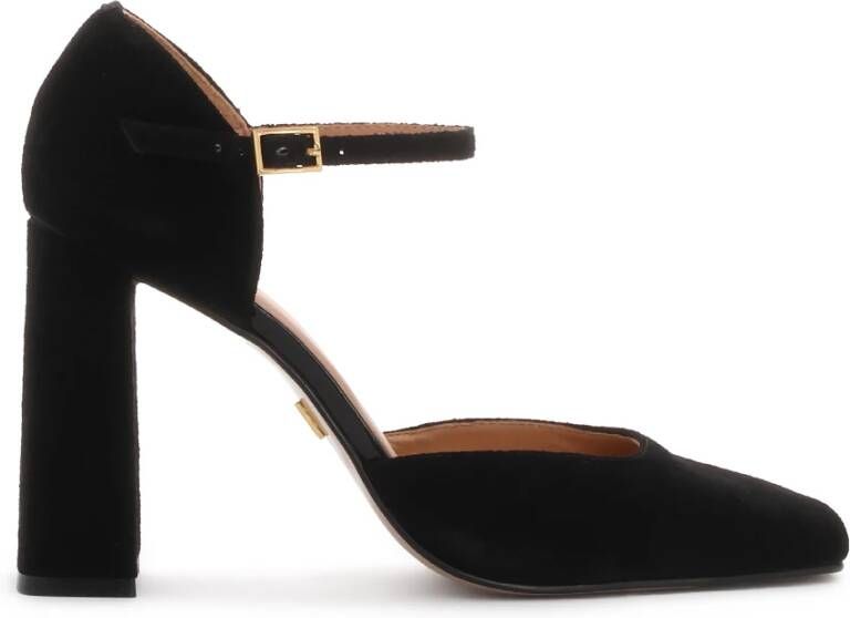 Kazar Suède halfopen pumps met open neus op een paal