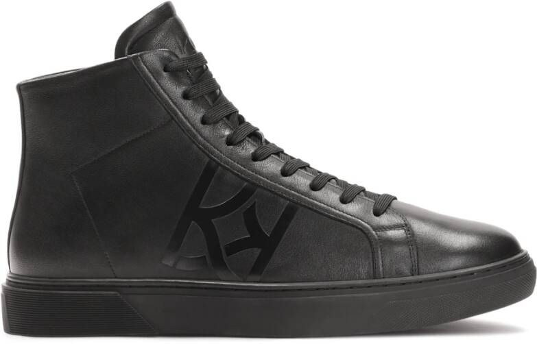 Kazar Zwarte enkelsneakers van natuurlijk leer met reliëflogo
