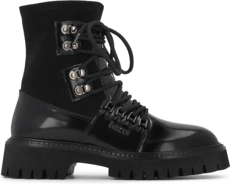 Kazar Zwarte leren laarzen met stoffen bovenwerk en trepszool - Foto 2