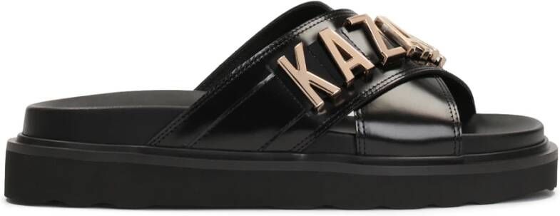 Kazar Zwarte leren muilen met metalen letters Black Dames