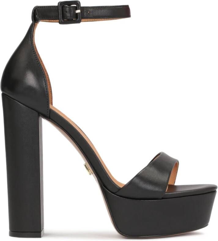 Kazar Zwarte leren platform sandalen met blokhak