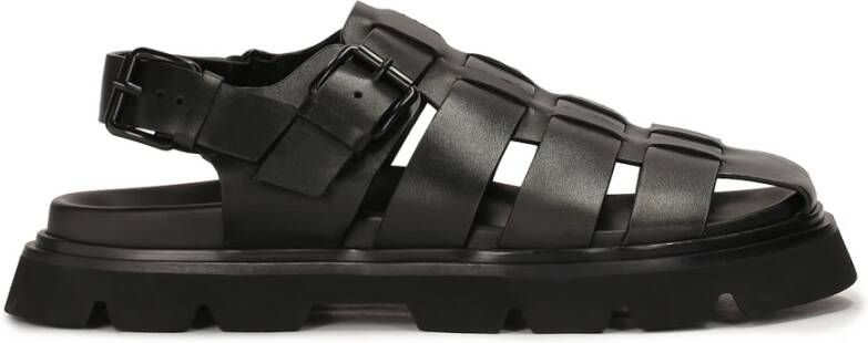 Kazar Zwarte leren sandalen met bedekte tenen