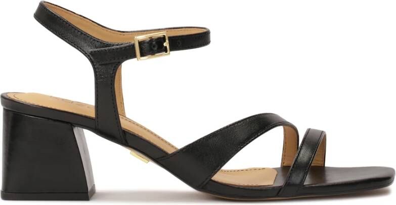 Kazar Zwarte leren sandalen met brede hak