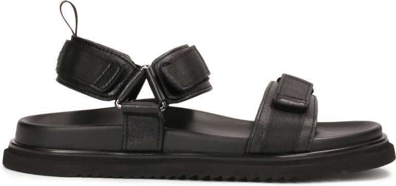 Kazar Zwarte leren sandalen met klittenbandsluitingen